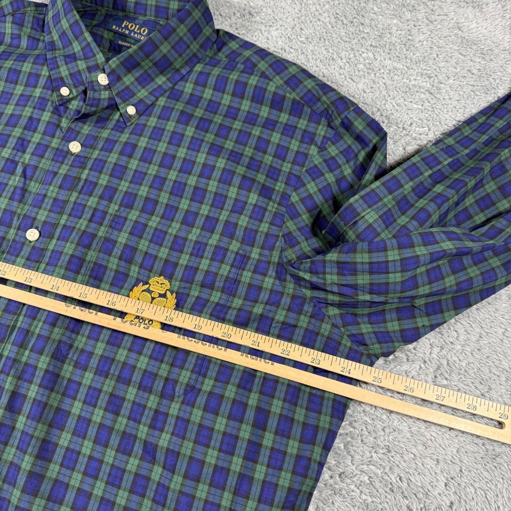 NWT Polo Ralph Lauren Crest Crown Poplin Plaid Button Shirt Classic Fit Green - Picture 9 of 10